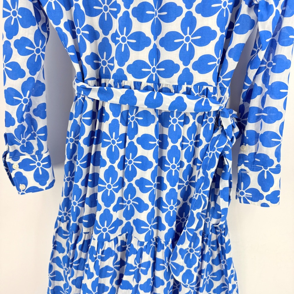 Boden Shirt Dress Blue Size 10P Floral Cotton Tiered Midi Belted Pockets - Picture 10 of 10